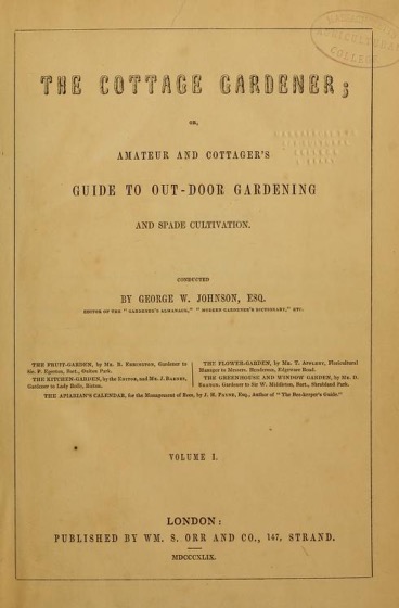 Historical Garden Books - 70 in a series - The Cottage gardener  v.1 (1849)