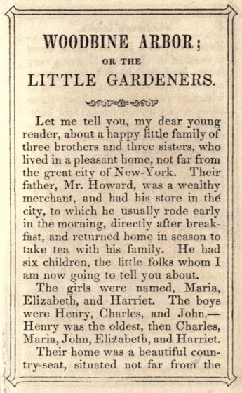 Historical Garden Books - 121 in a series - Woodbine-arbor, or, The little gardeners: a story of a happy childhood (1849)
