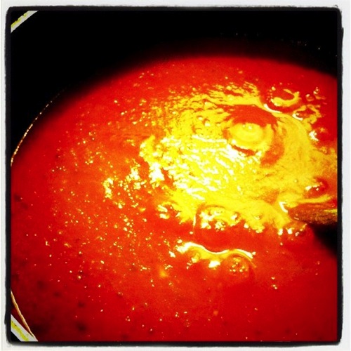 Red sauce bubbling