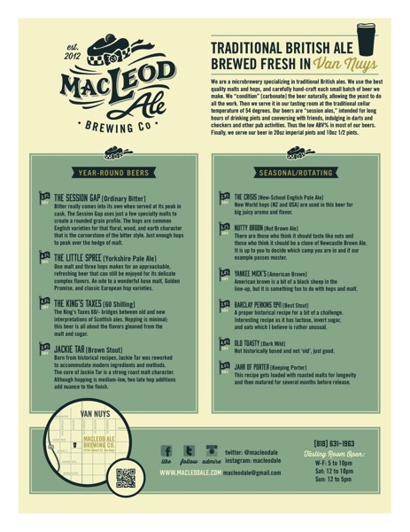 Food/Drink: MacLeod Ale Brewing Co Description Card – Great introduction to their products