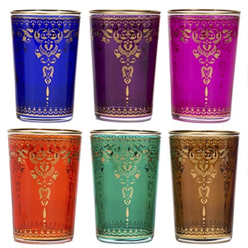 Casablanca Market Moroccan New Morjana Tea Glasses, Gold Mix, Set of 6