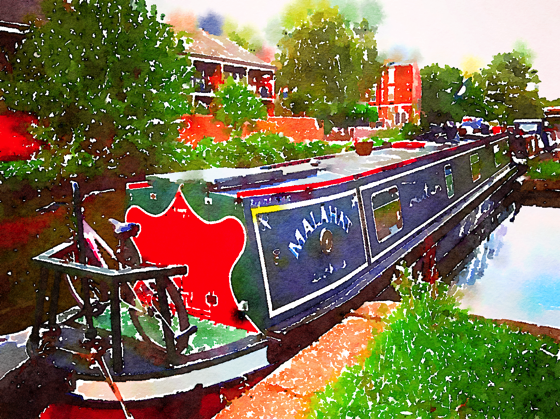 Narrowboat “Malahat” on the Nottingham Canal, Nottingham, UK [Watercolor]