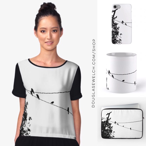 Check out these “Crows on a wire” tops, cases, sleeves and much more!