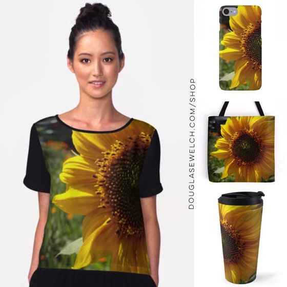 Start your Spring early with these “Spring Sunflower” Tops, Totes and Travel Mugs!