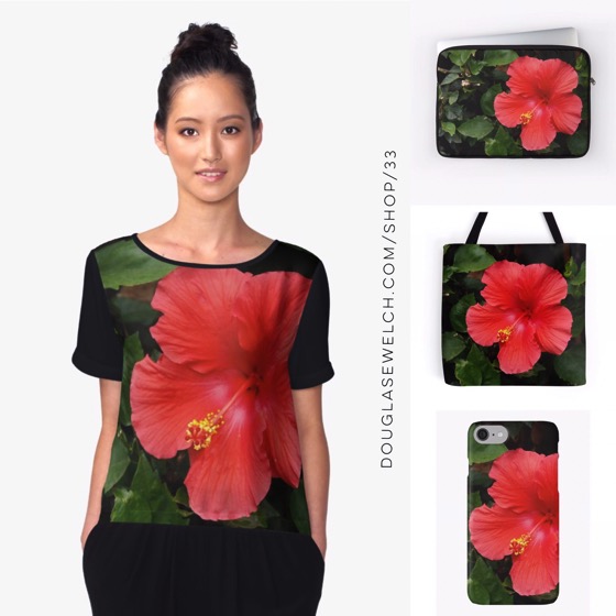 Get ready for a tropical summer with these “Pink Hibiscus” Tops, Bags, Cases and more!