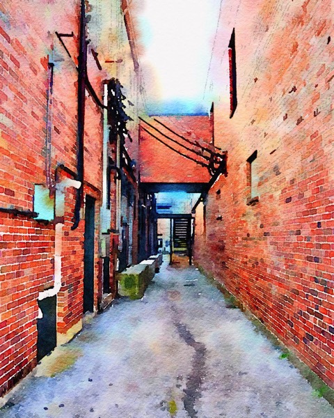 Down the alley in Watercolor 