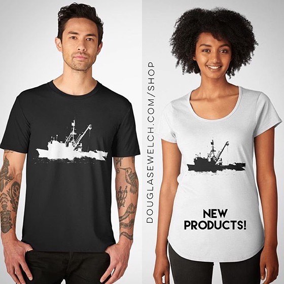 Fishing Boat Silhouette on Tees, Tops, Bags, and Much More!