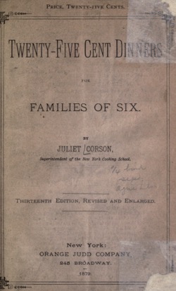 Historical Cooking Books: Twenty-five cent dinners for families of six (1879) by Corson, Juliet – 23 in a series