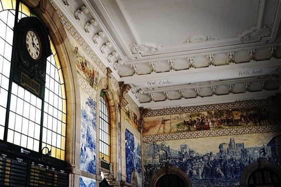 Station Clock and Tile Murals at Porto, Portugal Train Station via Instagram