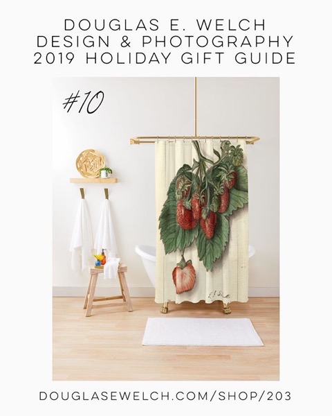 Holiday Gift Guide 2019 10: Vintage Strawberries Shower Curtain and More! [For Sale]