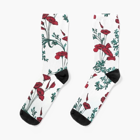 Holiday Gift Guide 2019 04: Red Poppies Vintage Victorian Wallpaper Socks