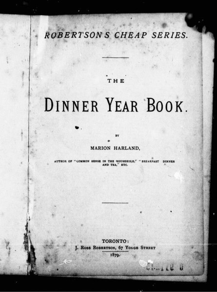 Historical Cooking Books - 61 in a series - The Dinner Year Book (1879) by Marion Harland