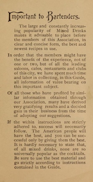 Historical Cooking Books - 89 in a series - Official hand-book and guide by Bartenders' Association of New York City (1895)