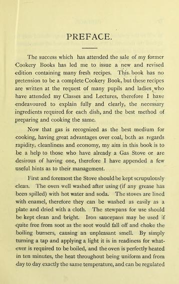 Historical Cooking Books - 92 in a series - Gas cookery : with practical recipes (1885) by Helen Edden Preface 