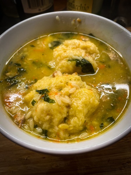 Turkey Dumpling Soup from homemade stock from Thanksgiving Leftovers [Photography]