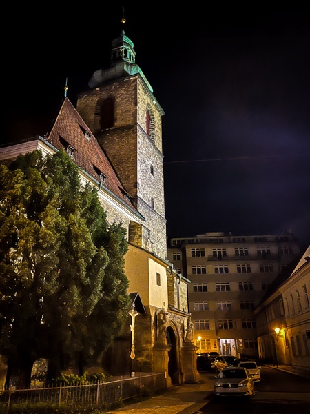 Kostel svatého Jindřicha a svaté Kunhut (Church of Saint Henry and Saint Cunigunde) at Night, Prague Architecture 19, Prague, Czechia [Photography]