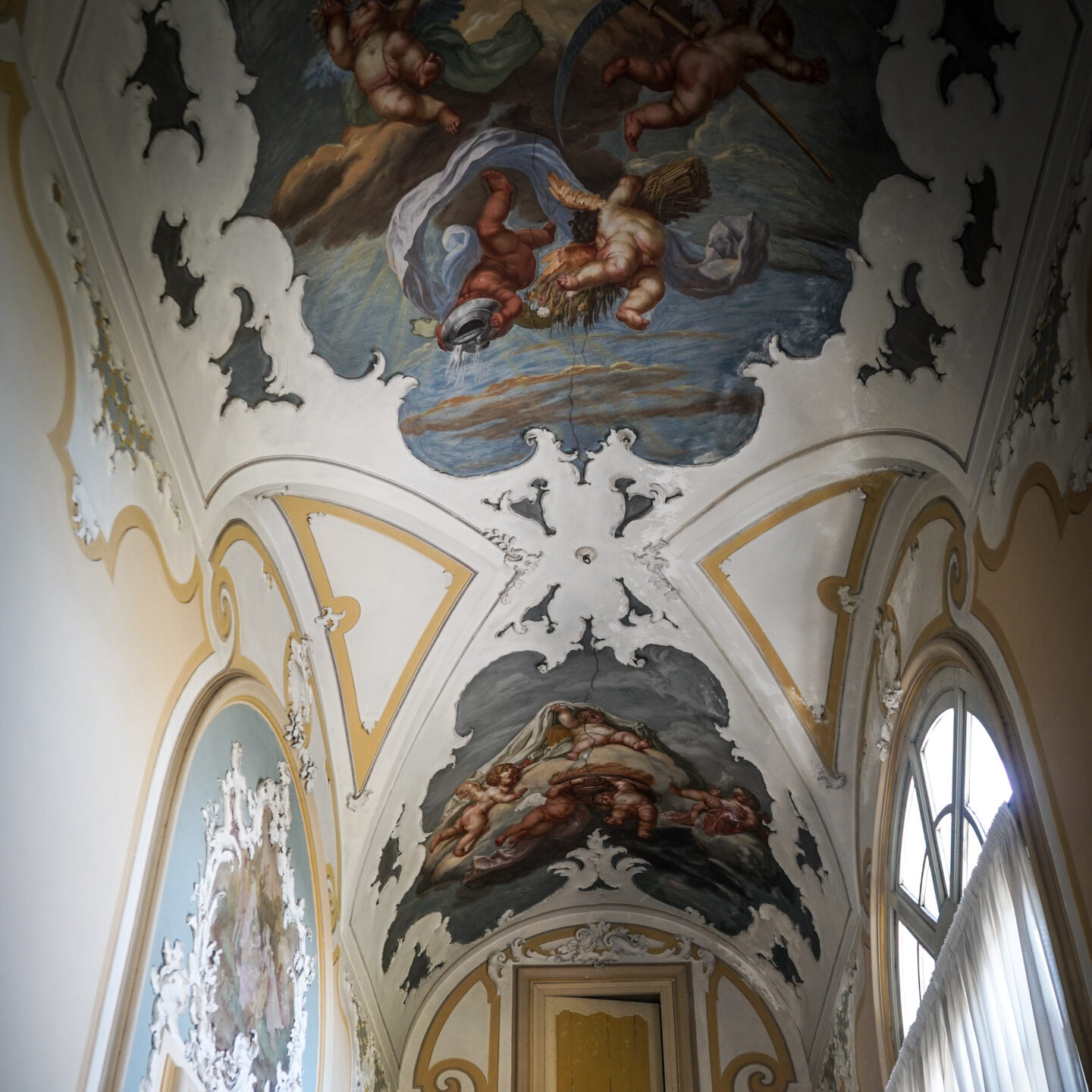 Art Nouveau Stairway and Ceiling Art, Palazzo Biscari 10, Catania, Sicily, Italy [Photography]