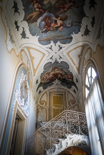 Art Nouveau Stairway and Ceiling Art, Palazzo Biscari 10, Catania, Sicily, Italy