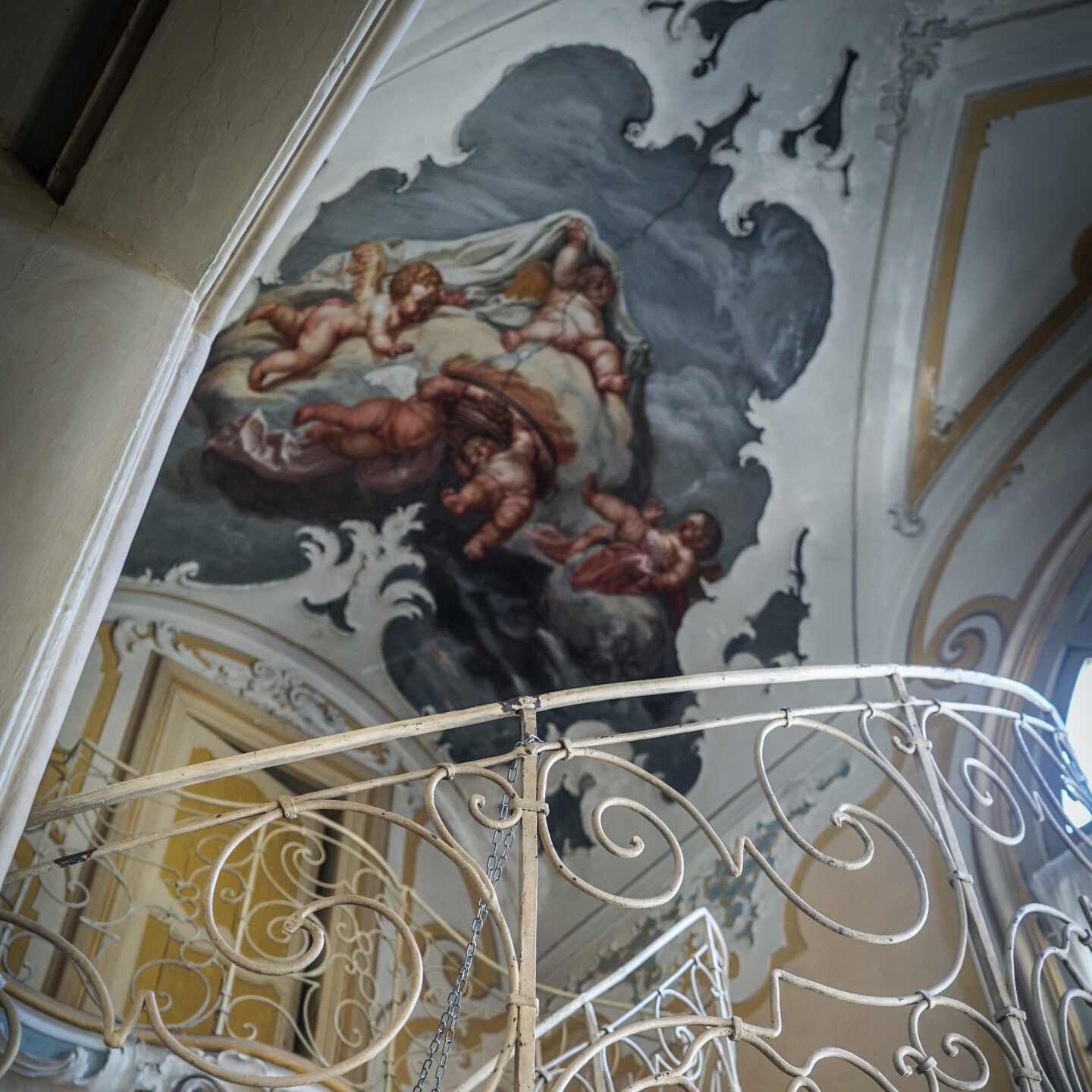 Stairway and Ceiling Art, Palazzo Biscari 9, Catania, Sicily, Italy [Photography]