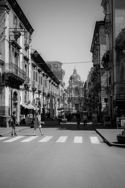 Street Scene with Basilica Cattedrale di Sant'Agata, Catania, Sicily, Italy