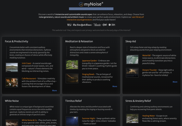 Background Noises • Ambient Sounds • Relaxing Music via myNoise ® [Shared]
