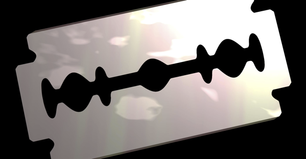 The image shows a close-up of a single razor blade against a black background. The blade is metallic with a reflective surface, displaying a shiny, silver color. It has a distinctive shape with a central cutting edge and a series of rounded notches along its length, which are typical of safety razor blades. The blade is oriented diagonally, with the cutting edge facing upwards. The background is dark, emphasizing the blade's reflective quality and the light reflections on its surface. The image focuses solely on the blade, with no other objects or elements present.</p>

<p>Provided by @altbot, generated privately and locally using Ovis2-8B