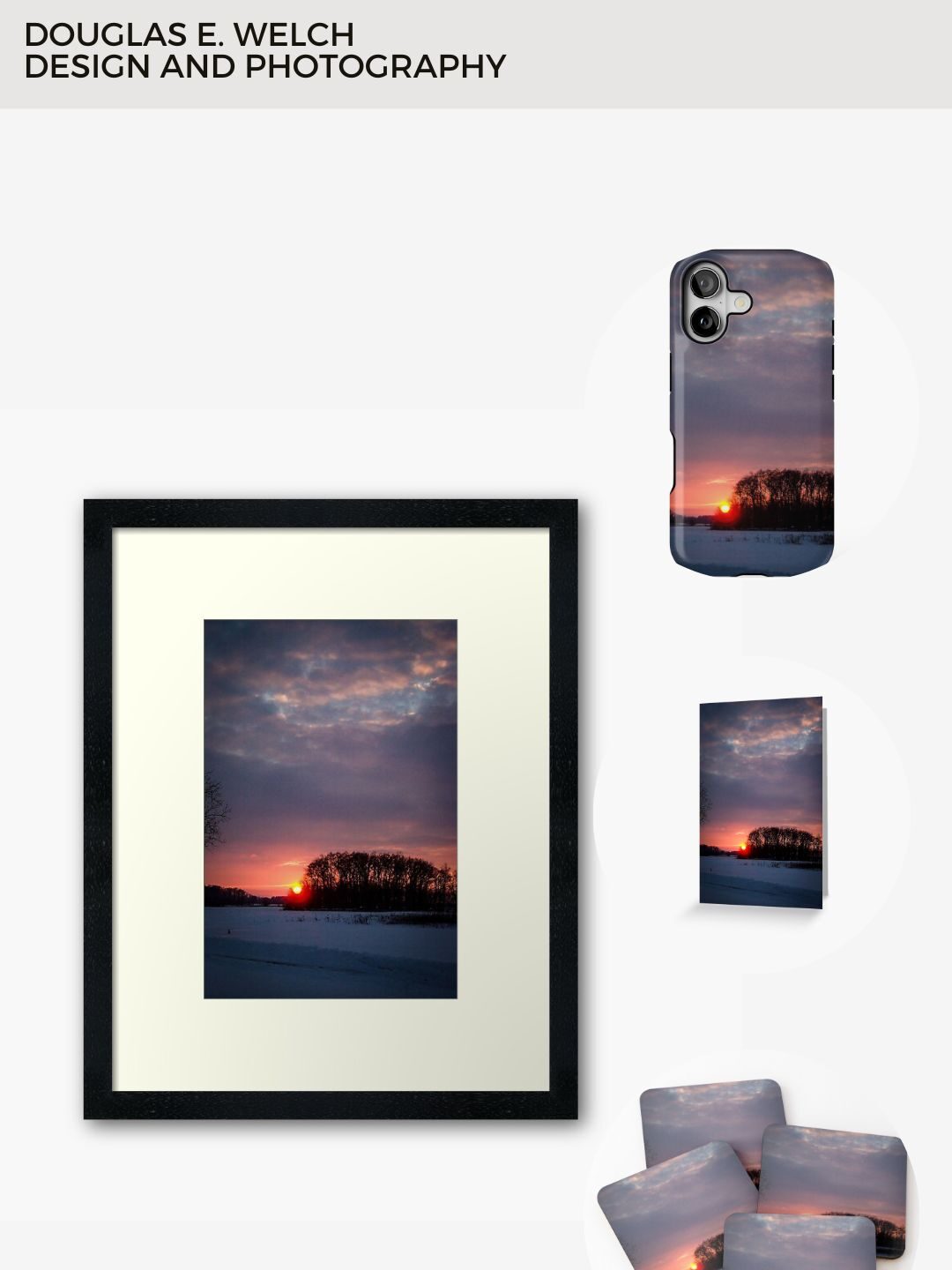  New Design: Winter Sunset, Ohio, 2004 2 Prints and Products – “A peaceful touch of nature for the holiday season.”
