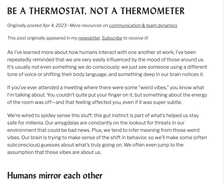 Be A Thermostat, Not A Thermometer via Lara Hogan [Shared]