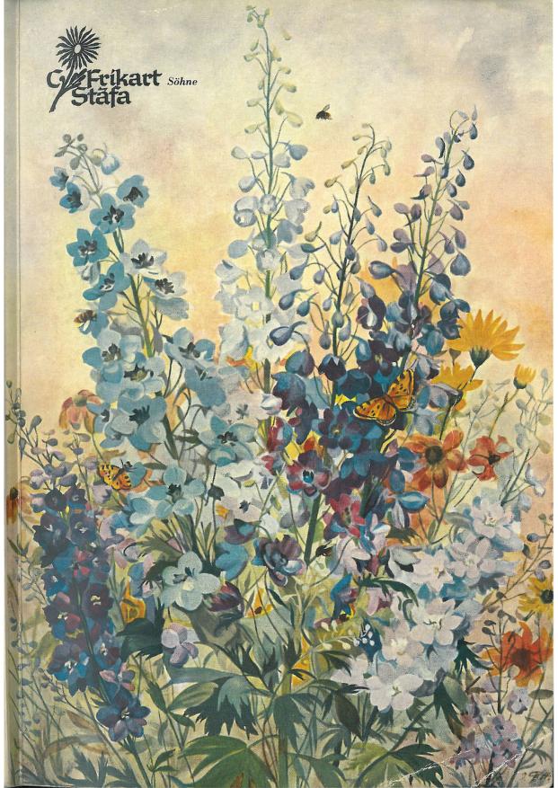 This is a vintage botanical illustration depicting a dense cluster of wildflowers against a light yellow background. The illustration features tall stalks of blue lupine dominating the central portion, with clusters of smaller, brightly colored flowers interspersed throughout. Various shades of purple, pink, orange, and white flowers can be seen around the base of the lupine. The flowers are rendered in a painterly style with visible brushstrokes and a focus on detail in the petals and leaves. The text “Cyfrikart Söhne” appears in the upper left corner of the image.
Provided by @altbot, generated privately and locally using Gemma3:27b