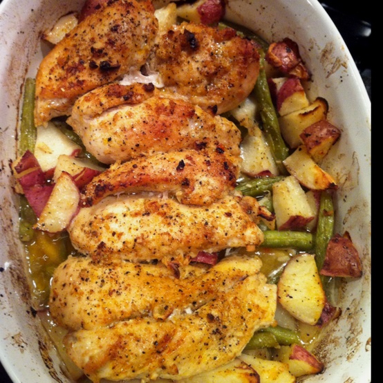 Food: Garlic & lemon chicken with green beans & red potatoes