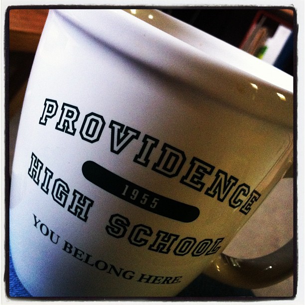 Photo: My new coffee mug (and my son’s new high school)