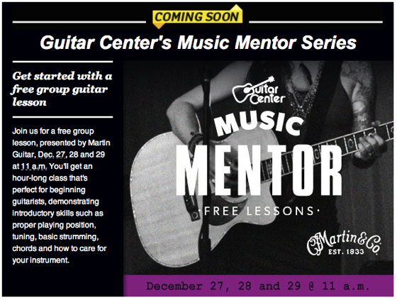 Event: Free group guitar lessons at Guitar Center – Dec 27, 28, 29