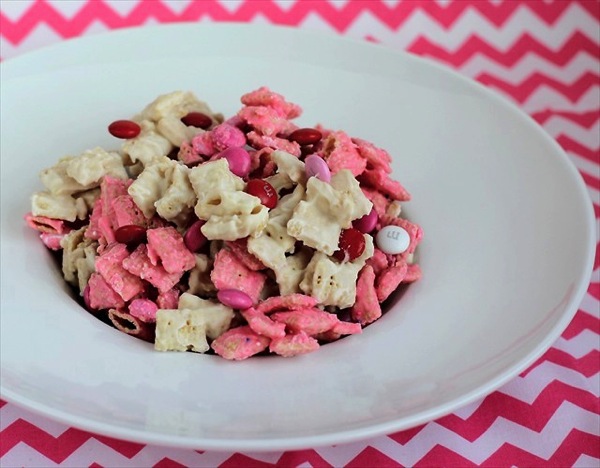 14 Hours of Valentine’s Day #9: Strawberry Valentine Day Chex Mix from Butter with a Side of Bread