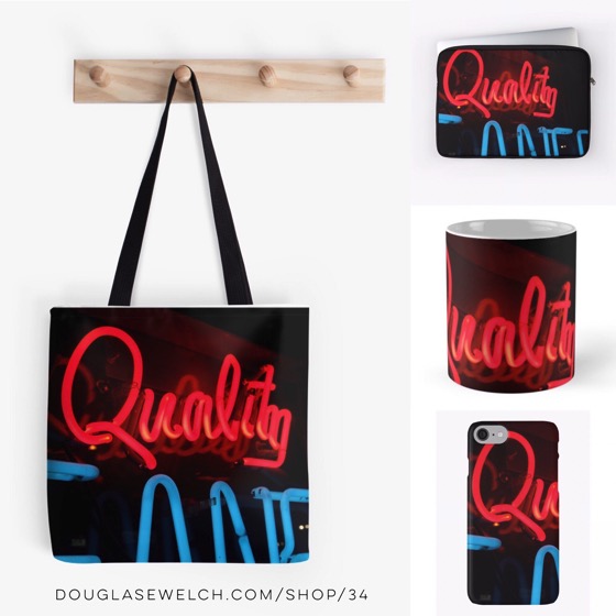 Shine brightly with these “Quality In Neon” Totes, Mugs and Cases