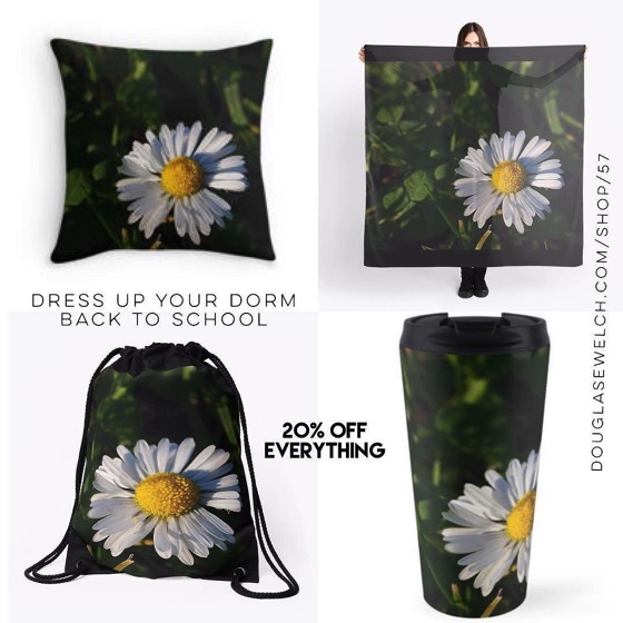 20% OFF – Back to School /Dress Up Your Dorm – “Chamomile Flower” Scarves, Bags, Mugs, Pillows and Much More!