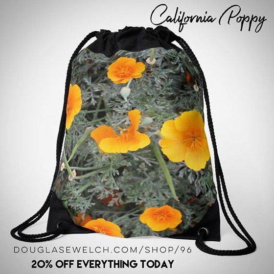 20% Off Everything Today! – Do Some California Dreamin’ with these California Poppy Drawstring Bags, Totes, Cards, Cases, Pillows and More!