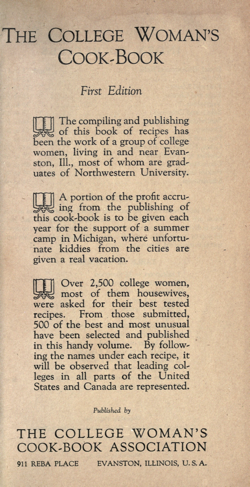 Historical Cooking Books: The college woman’s cook book by College Woman’s Cook Book Association (Evanston, Ill.) (1923) – 10 in a series