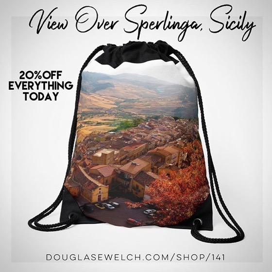 20% OFF Everything Today! – Travel to Persephone’s Island With These View Over Sperlinga Drawstring Bags and Much More!