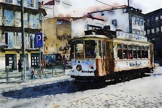 Historic Tram, Porto, Portugal (Watercolor) via Instagram