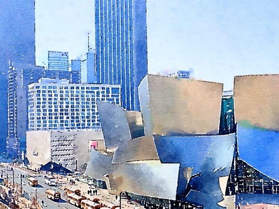 Walt Disney Concert Hall, Los Angeles in Watercolor via Instagram