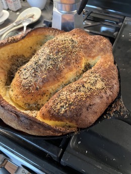 Herbed Dutch Baby with Mozzarella, Prosciutto, and Arugula [Food]