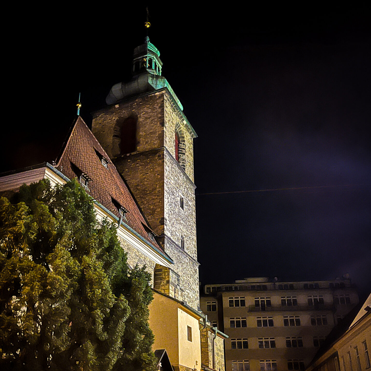 Kostel svatého Jindřicha a svaté Kunhut (Church of Saint Henry and Saint Cunigunde) at Night, Prague Architecture 19, Prague, Czechia [Photography]