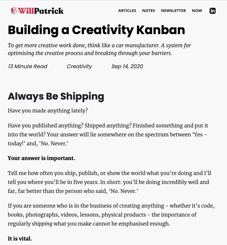 Building a Creativity Kanban via Will Patrick [Shared]